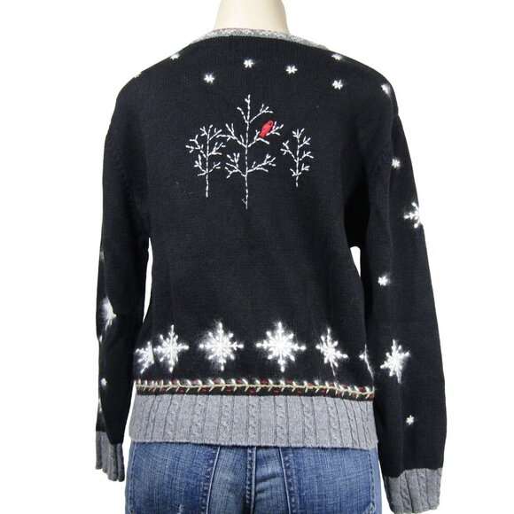CHRISTMAS XMAS HOLIDAY SKATES REINDEER SNOWFLAKES WINTER SCENE SWEATER  ZIP L - Picture 5 of 12